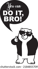 Cute cartoon bear in a suit and black glasses. Vector illustration of an animal on a gray background with stars.
