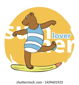 Cute Cartoon Bear in Swimsuit. Summer Time Theme. Vector Illustration.