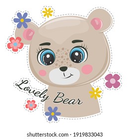 Cute cartoon Bear teddy. Funny animal character flat style.