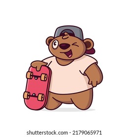 Cute cartoon bear. Teddy bear with a skateboard