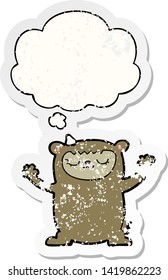 cute cartoon bear with thought bubble as a distressed worn sticker