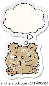 cute cartoon bear with thought bubble as a distressed worn sticker