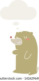 lindo oso de dibujos animados con burbuja de pensamientos en estilo retro