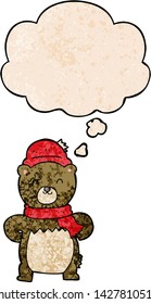 cute cartoon bear with thought bubble in grunge texture style