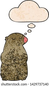cute cartoon bear with thought bubble in grunge texture style