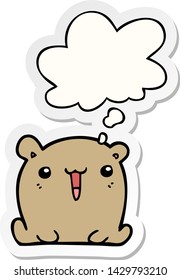 urso de desenho animado bonito com bolha de pensamento como um adesivo impresso