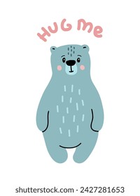 Cute cartoon bear vector illustration. Flat hand drawn character clip art for kids.