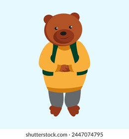 Lindo oso de dibujos animados. Ilustración vectorial de un oso con una chaqueta amarilla.