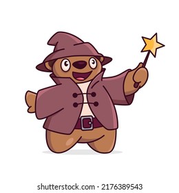 Cute cartoon bear. Wizard. Mage