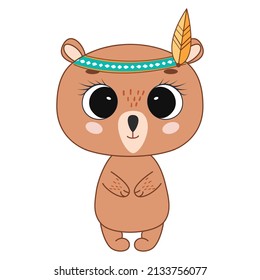 Cute cartoon bear. Woodland animals. Vector illustration.