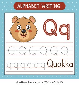 Folha de Rastreamento do Alfabeto do Urso de Desenho Animado para a Letra Q
