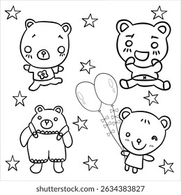 Cute cartoon bears with balloons and stars.
