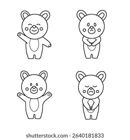 Cute cartoon bears character set vector. Kawaii bear doodle collection