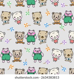 Cute cartoon bears with lollipops pattern.