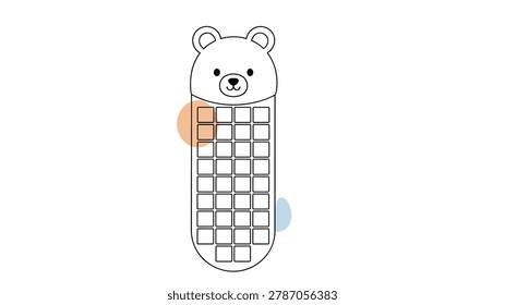 Cute cartoon bear-shaped bookmark with an array of square slots, perfect for a child's reading habit tracker or a fun reward chart.