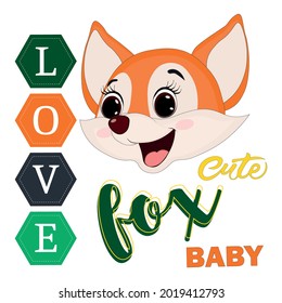 Cute Cartoon beautiful baby fox. Perfect for greeting cards, party invitations, posters, stickers, pin, scrapbooking, icons.