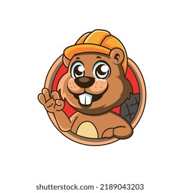 
cute cartoon beaver builder. logo. vector