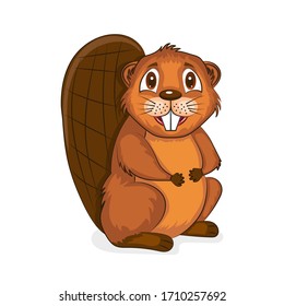 Cute Cartoon Beaver Character Isolated on White. Vector Illustration.