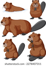 Cute Cartoon Beaver Collection illustration