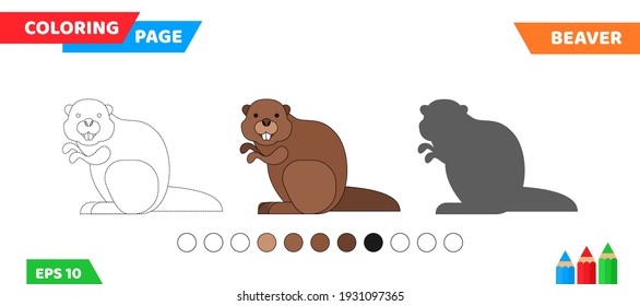 cute cartoon beaver coloring page for children education vector illustration