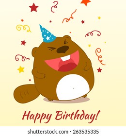 Cute cartoon beaver. Beaver cartoon happy birthday poste for kids. Beaver character. Eps8