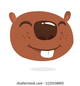 Cute cartoon beaver head icon smiling. Vector illustration. 