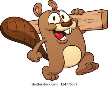 Cute cartoon beaver holding a wooden plank.Vector clip art illustration with simple gradients. All in a single layer.