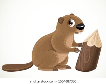 Cute cartoon beaver isolated on a white background