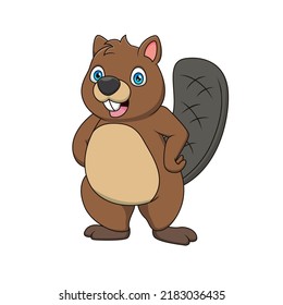 Cute cartoon beaver posing. Vector illustration. Cute animal cartoon