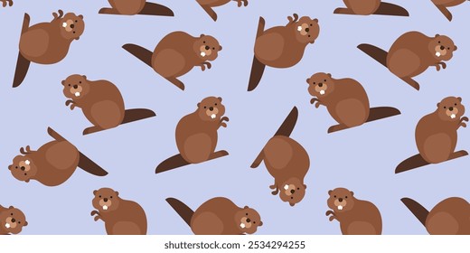 cute cartoon beaver seamless patern  print design vector illustration