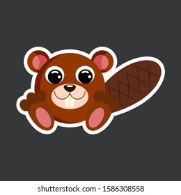 cute cartoon beaver sticker vector illustration. Flat design.