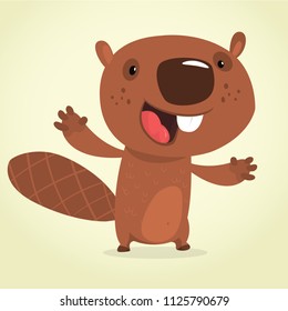 Cute cartoon beaver talking. Brown beaver character. Vector illustration clipart. Big set of forest animals