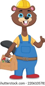 cute cartoon beaver with tool box
