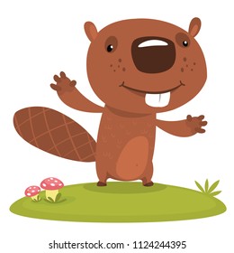 Cute cartoon beaver. Vector illustrated. Design for print, sticker, decoration or children book