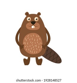 Cuto castor de dibujos animados. Ilustración vectorial aislada en fondo blanco.