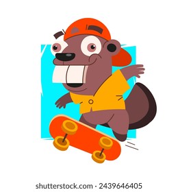 Cute cartoon beaver. Vector illustration with simple gradients. All in a single layer.