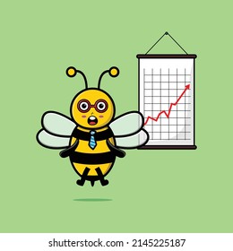 Cute cartoon bee businessman present information in 3d modern style design