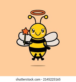 Cute Cartoon bee character in the form of fairy in 3d cartoon style concept