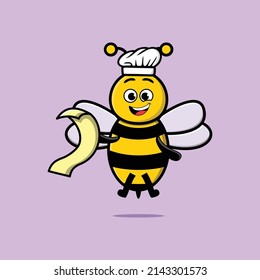 Cute cartoon bee chef character with menu in hand