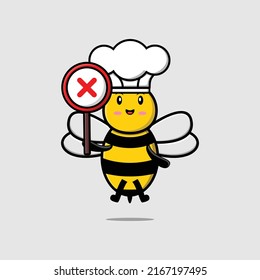 cute cartoon bee chef holding wrong sign in vector fruit character illustration