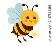 Cute cartoon bee childish vector illustration in flat style. Funny bees.Insect.For poster, greeting card and children