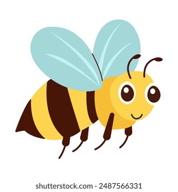 Ilustración vectorial infantil de abeja de dibujos animados lindo en estilo plano. Abejas divertidas.Insect.For cartel, tarjeta de felicitación y diseño para niños.