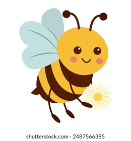 Cute cartoon bee childish vector illustration in flat style. Funny bees.Insect.For poster, greeting card and children's design.