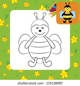 Cute cartoon bee. Coloring page. Vector illustration