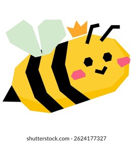 Abelha de desenho animado bonito com uma coroa e rosto sorridente. Representa uma abelha rainha em um design alegre e divertido. Excelente para ilustrações de crianças, materiais educacionais e impressões em creches.