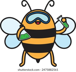 Cute cartoon bee do experiment