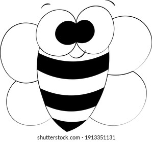 Cute cartoon bee. Draw illustration in black and white