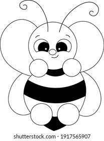 Cute cartoon bee. Draw illustration in black and white