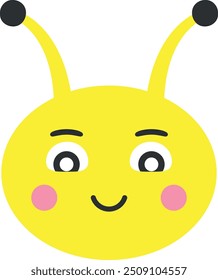 Cara linda de la abeja de la historieta con los ojos expresivos y las mejillas rosadas.