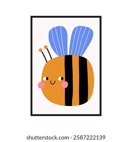 Cute Cartoon Bee in flat style. Playful spring print